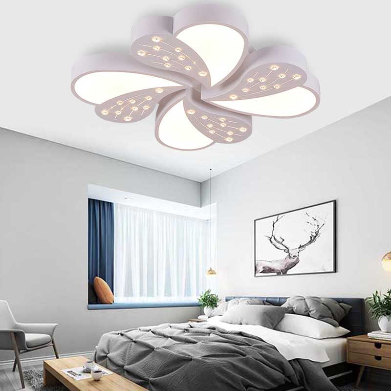 Floral White Flush Mount Ceiling Lamp With Crystal For Modern Baby Room