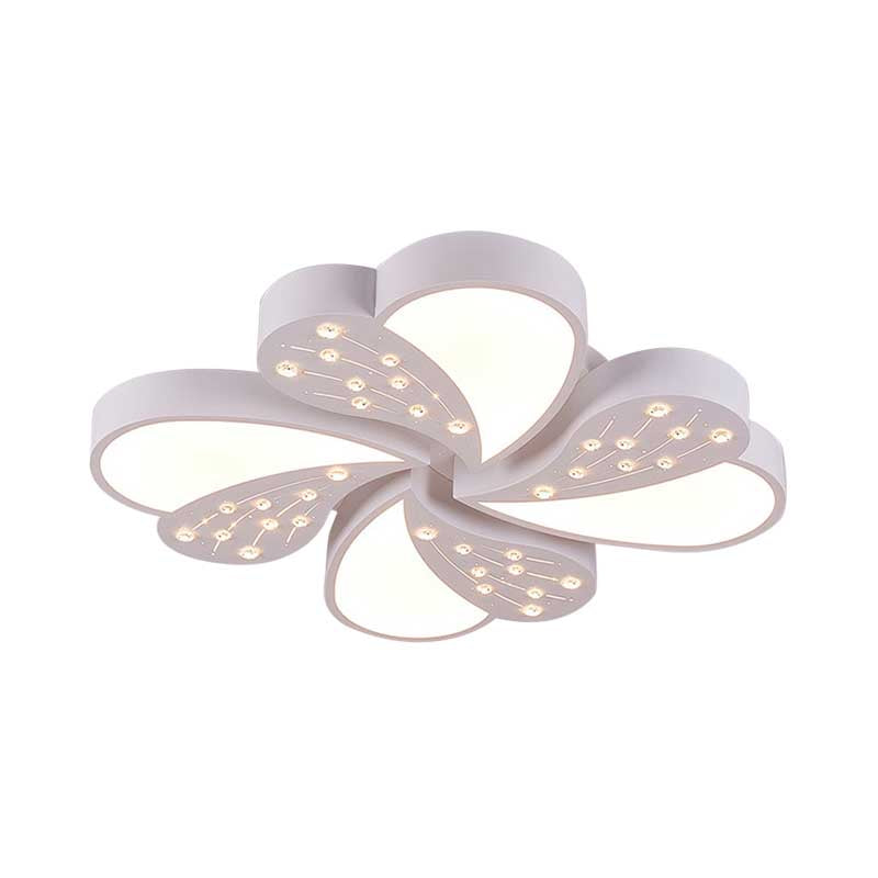 Floral White Flush Mount Ceiling Lamp With Crystal For Modern Baby Room