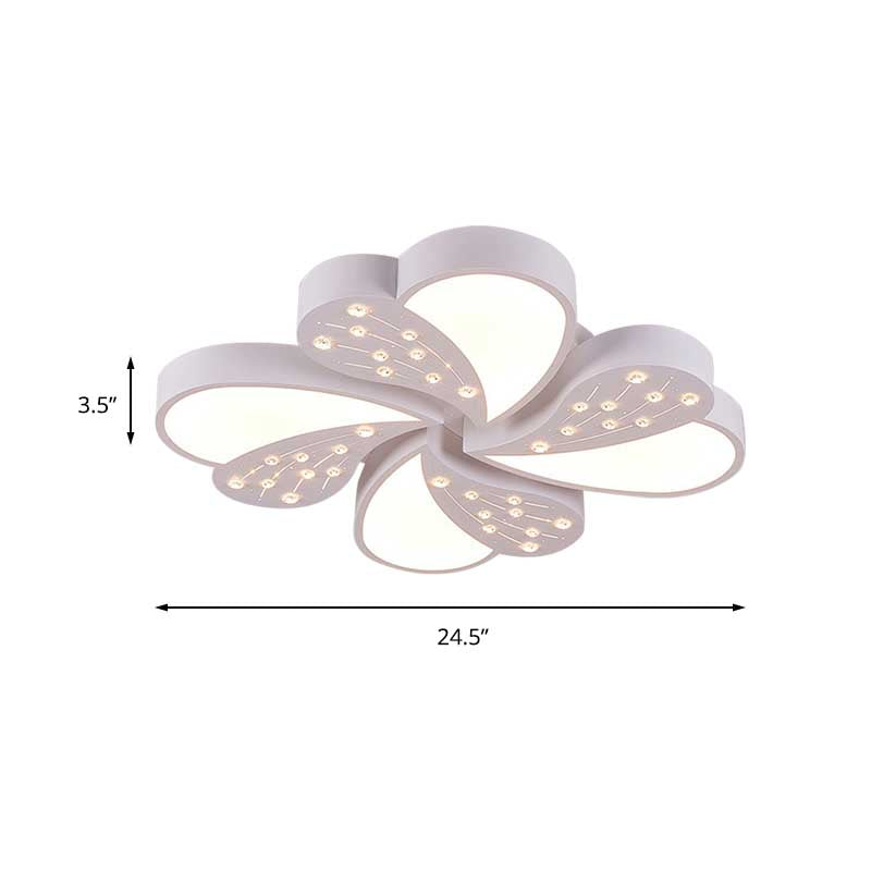 Floral White Flush Mount Ceiling Lamp With Crystal For Modern Baby Room