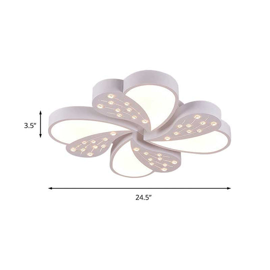 Floral White Flush Mount Ceiling Lamp With Crystal For Modern Baby Room