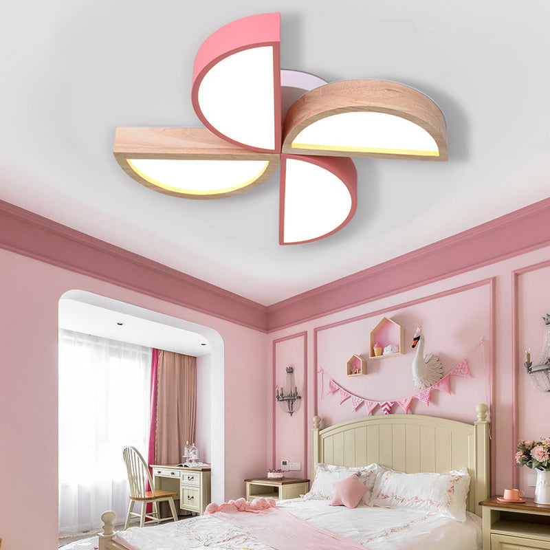 Cartoon - Inspired 4 - Head Toy Windmill Led Flush Ceiling Light For Nursing Room Wooden And Metal