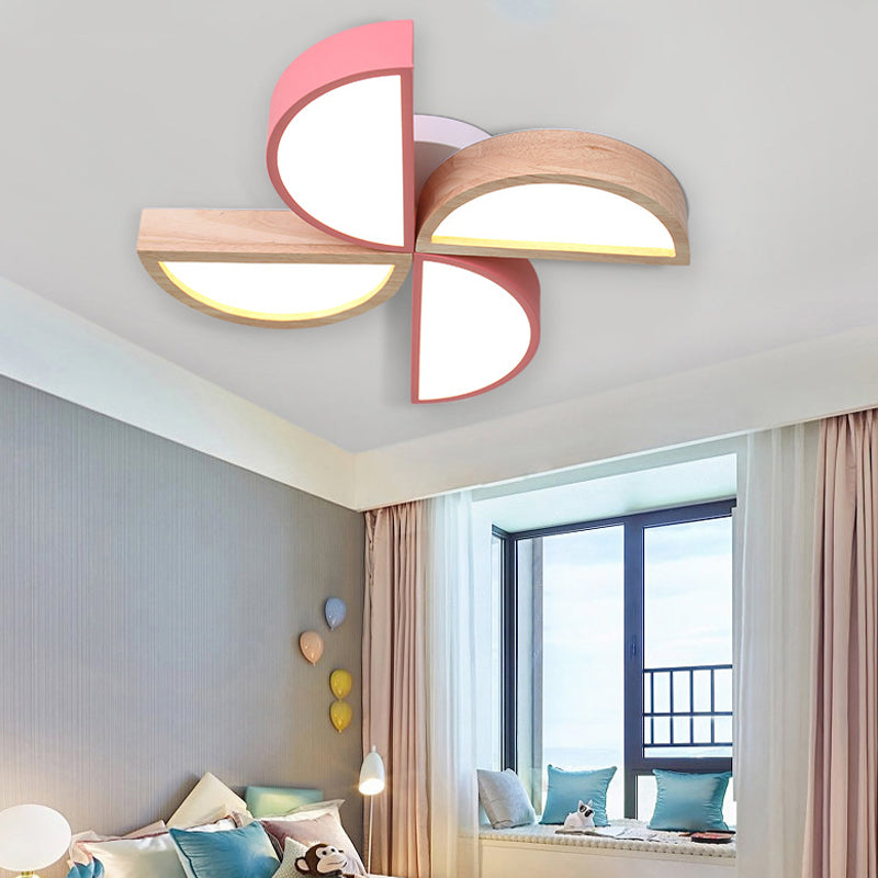 Cartoon - Inspired 4 - Head Toy Windmill Led Flush Ceiling Light For Nursing Room Wooden And Metal