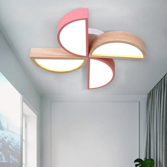 Cartoon - Inspired 4 - Head Toy Windmill Led Flush Ceiling Light For Nursing Room Wooden And Metal