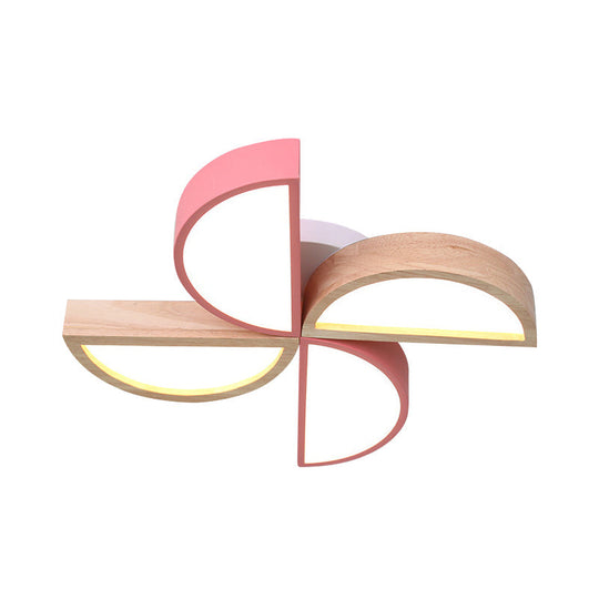 Cartoon-Inspired 4-Head Toy Windmill Led Flush Ceiling Light For Nursing Room Wooden And Metal Lamp