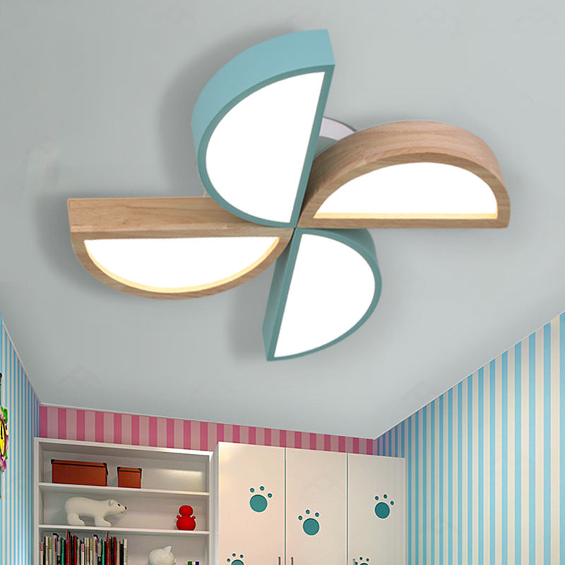 Cartoon - Inspired 4 - Head Toy Windmill Led Flush Ceiling Light For Nursing Room Wooden And Metal