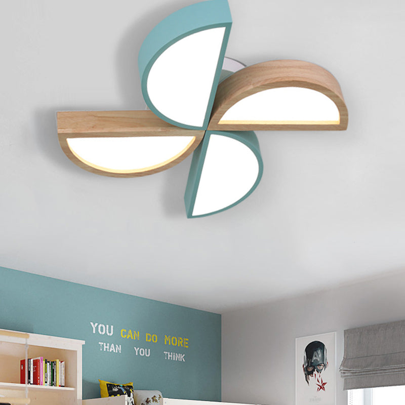 Cartoon - Inspired 4 - Head Toy Windmill Led Flush Ceiling Light For Nursing Room Wooden And Metal