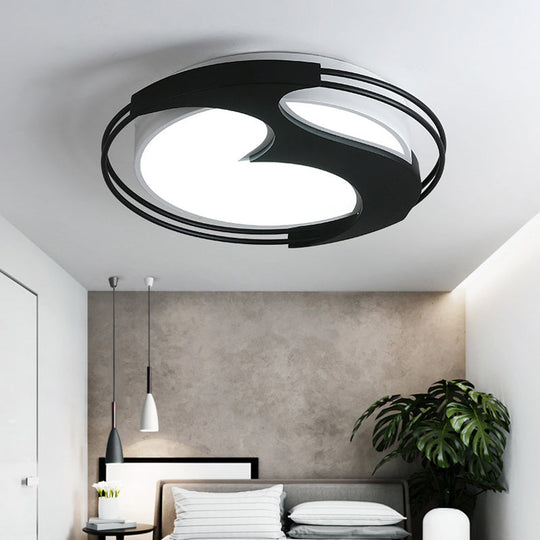 Abstract Pattern Led Ceiling Light For Kids Room Or Hotel - Round Acrylic Design In Black / 21.5