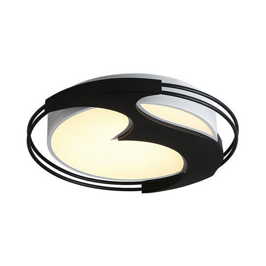 Abstract Pattern Led Ceiling Light For Kids Room Or Hotel - Round Acrylic Design In Black