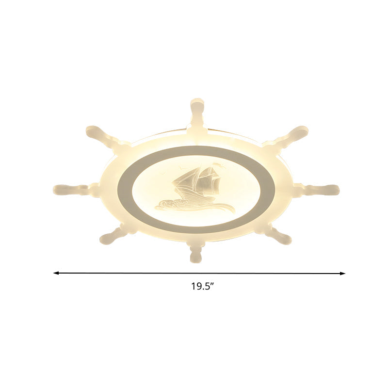 Rudder Kid’s White Ceiling Mount Light: Nautical Style Led Lamp