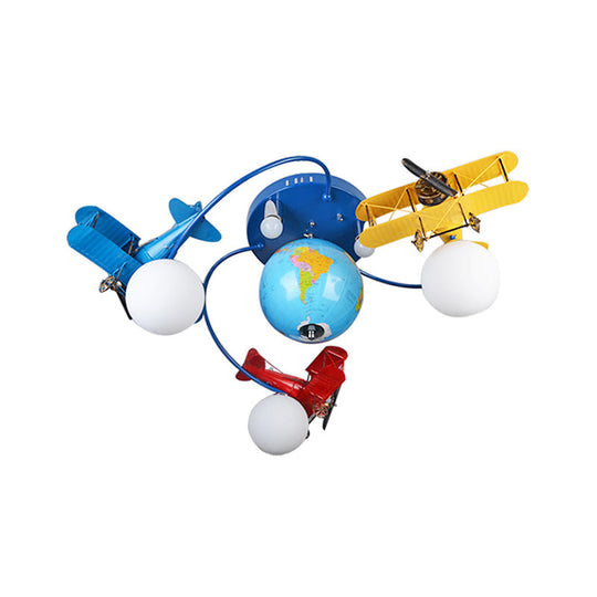 Blue Battle Plane Flush Mount Ceiling Light - Fun Cartoon Metal Fixture For Kid’s Bedroom