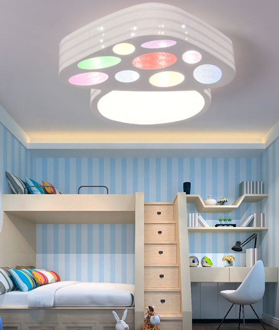 Mushroom Cartoon Ceiling Light: Kids Bedroom Flush Mount In White /
