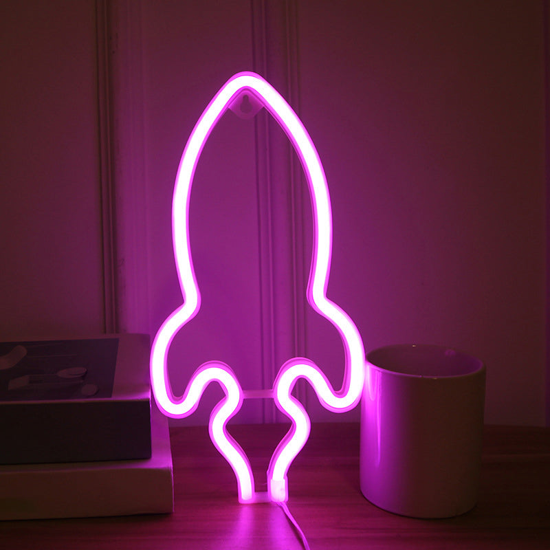 Rocket Inspired Night Stand Lamp - Led Wall Light For Childrens Bedroom Usb Powered White / Pink