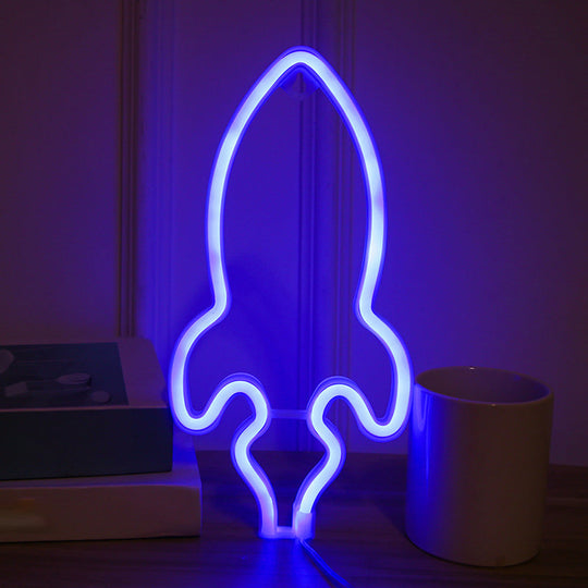 Rocket Inspired Night Stand Lamp - Led Wall Light For Childrens Bedroom Usb Powered White / Blue