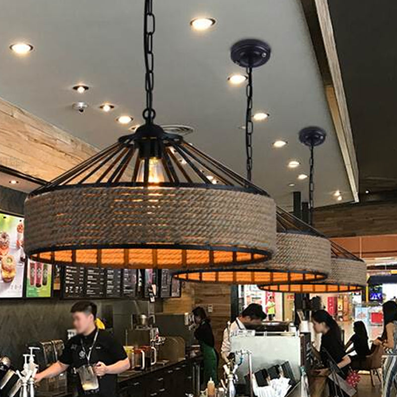 Industrial Rope Pendant Light Kit With Barn Metal Shade For Dining Room And Kitchen