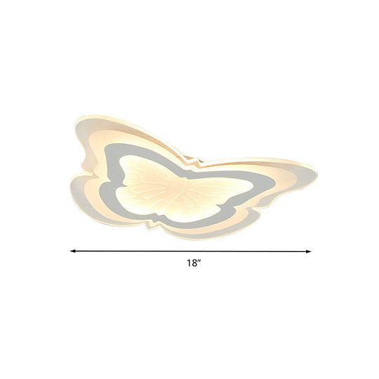 Butterfly Led Ceiling Light For Kindergarten Hallway - White Insect-Themed Acrylic Flush Mount