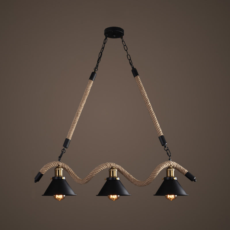 Farmhouse 3-Head Beige Geometry Pendant Light With Rope For Dining Room Or Island