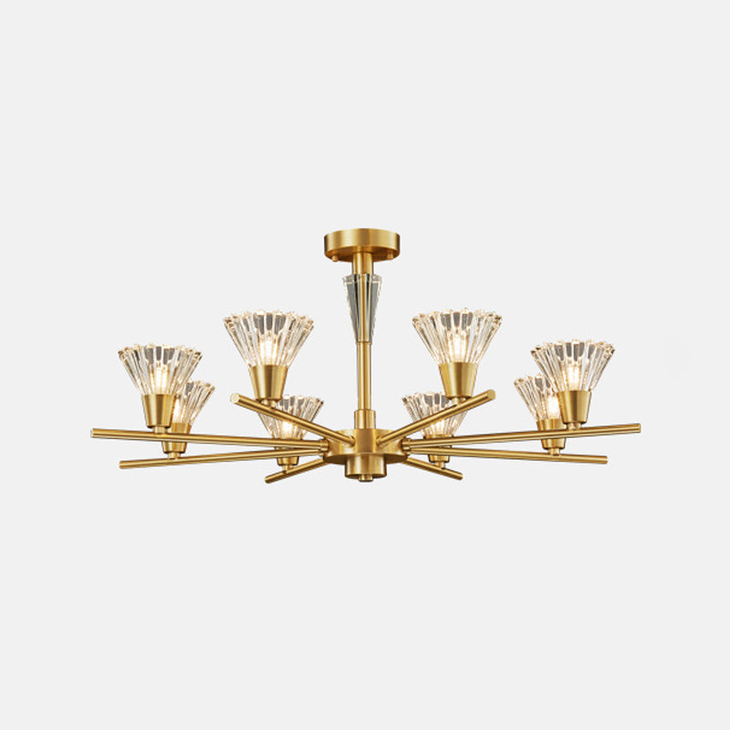 Modern Clear Glass Pendant Chandelier With Brass Flower-Like Design - 6/8/12 Heads For Living Room