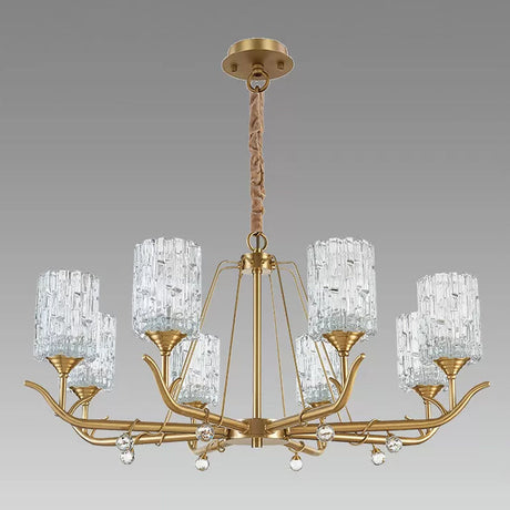 Textured Glass Chandelier - Postmodern Brass Cylinder Ceiling Light With 3/6/8 Lights Perfect For