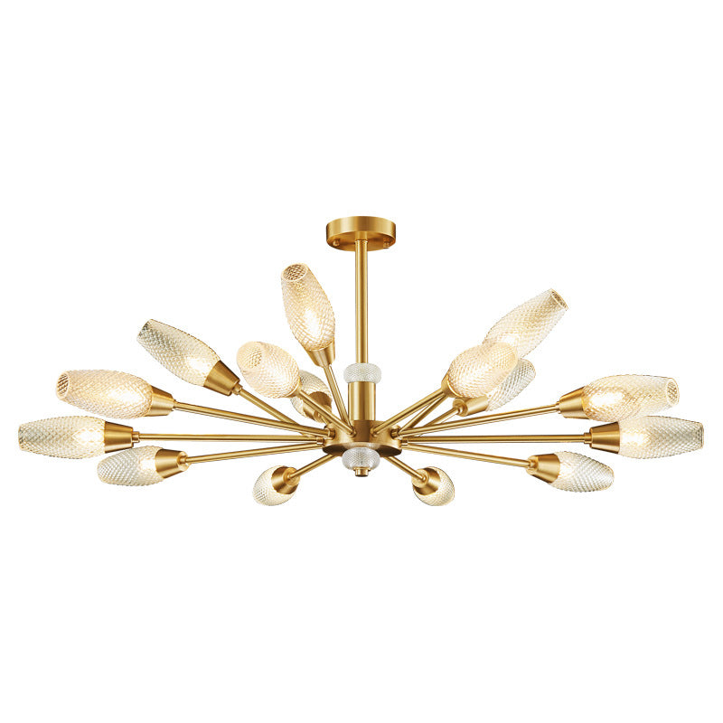 Modern Brass Tulip Hanging Lamp - Lattice Glass 9/12/15-Light Ceiling Chandelier For Living Room