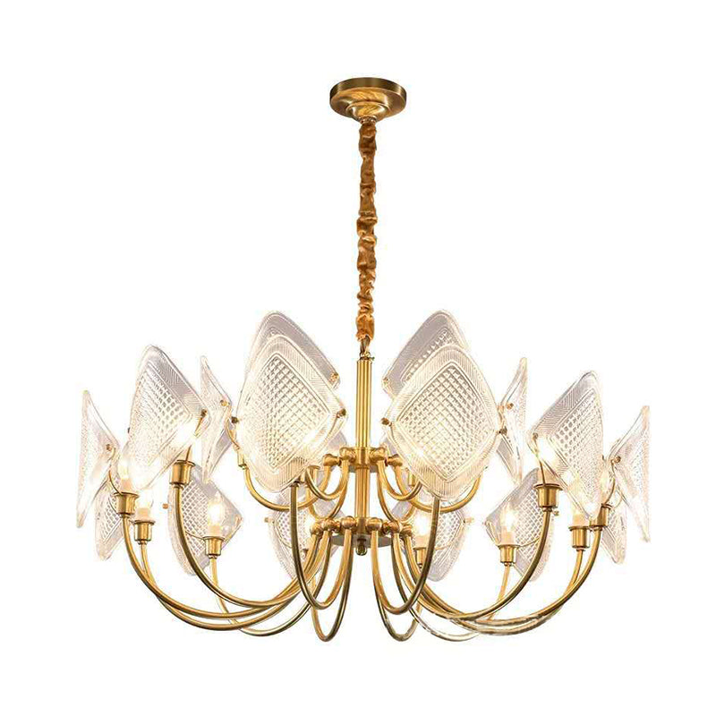 Modern Rhombus Living Room Chandelier - Elegant 12/15/18-Bulb Glass Suspension Pendant Light In