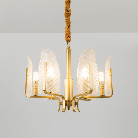 Modern Brass Glass Pendant Light Fixture - 6/8/10-Head Leaf Chandelier Lamp 6 /