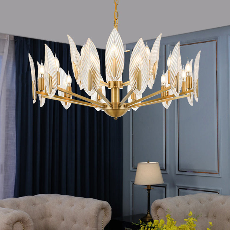 Postmodern Crystal Leaf Chandelier - Brass Hanging Lamp With 6/8/18 Lights For Living Room