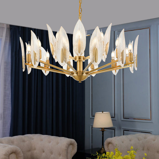 Postmodern Crystal Leaf Chandelier - Brass Hanging Lamp With 6/8/18 Lights For Living Room