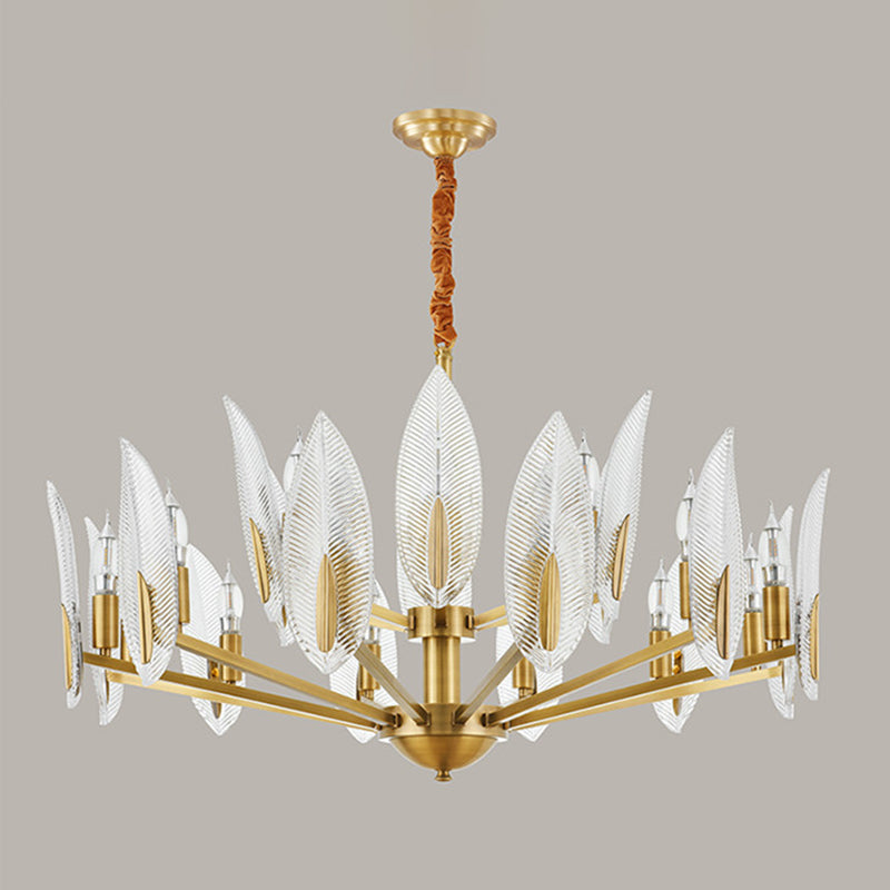 Postmodern Crystal Living Room Chandelier: Leaf-Shaped Brass Finish 6/8/18 Lights