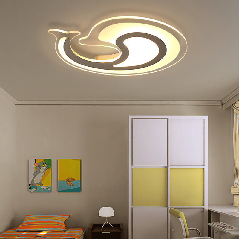 Dolphin Led Ceiling Light For Theme Parks And Bathrooms - Acrylic Animal Flush Fixture In White /