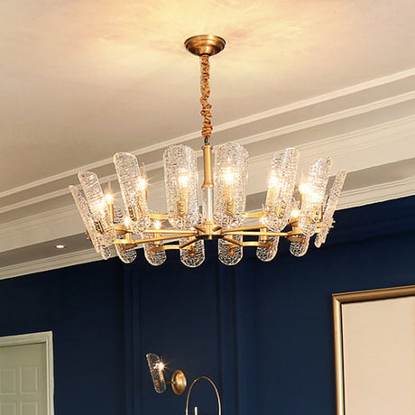 Postmodern Clear Crackle Glass Oval Pendant Light - Brass 14/16 Heads Ceiling Chandelier 16 /