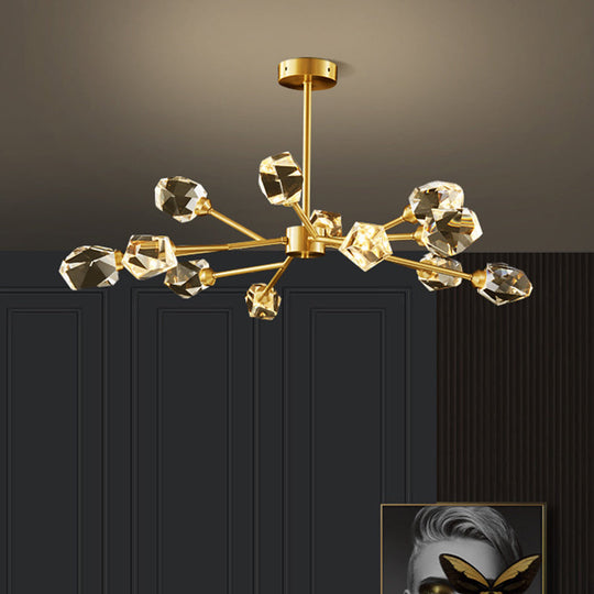 Modern Gold K9 Crystal Gem Chandelier - 6/9/18-Head Living Room Ceiling Lamp