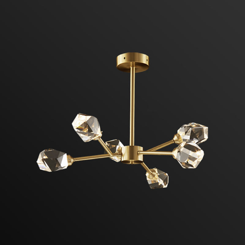 Modern K9 Crystal Gem Chandelier In Gold - 6/9/18-Head Living Room Ceiling Lamp