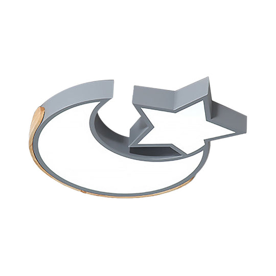 Macaron Star Moon Led Ceiling Mount Light In Nordic Style Grey/Blue/Green - Ideal For Bedrooms
