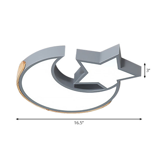 Macaron Star Moon Led Ceiling Mount Light In Nordic Style Grey/Blue/Green - Ideal For Bedrooms