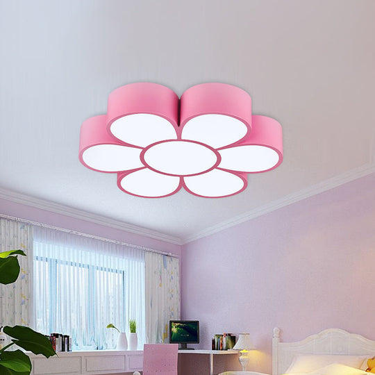 Adorable Girls Bedroom Led Ceiling Light With Cartoon Flush Mount Lamp And Flower Acrylic Shade Pink