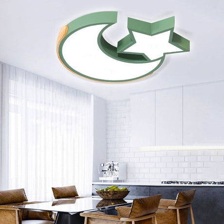 Macaron Star Moon Led Ceiling Mount Light In Nordic Style Grey/Blue/Green - Ideal For Bedrooms Green