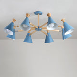 Modern Metal Chandelier With Wood Cork And 8 Bulbs For Living Room / Blue
