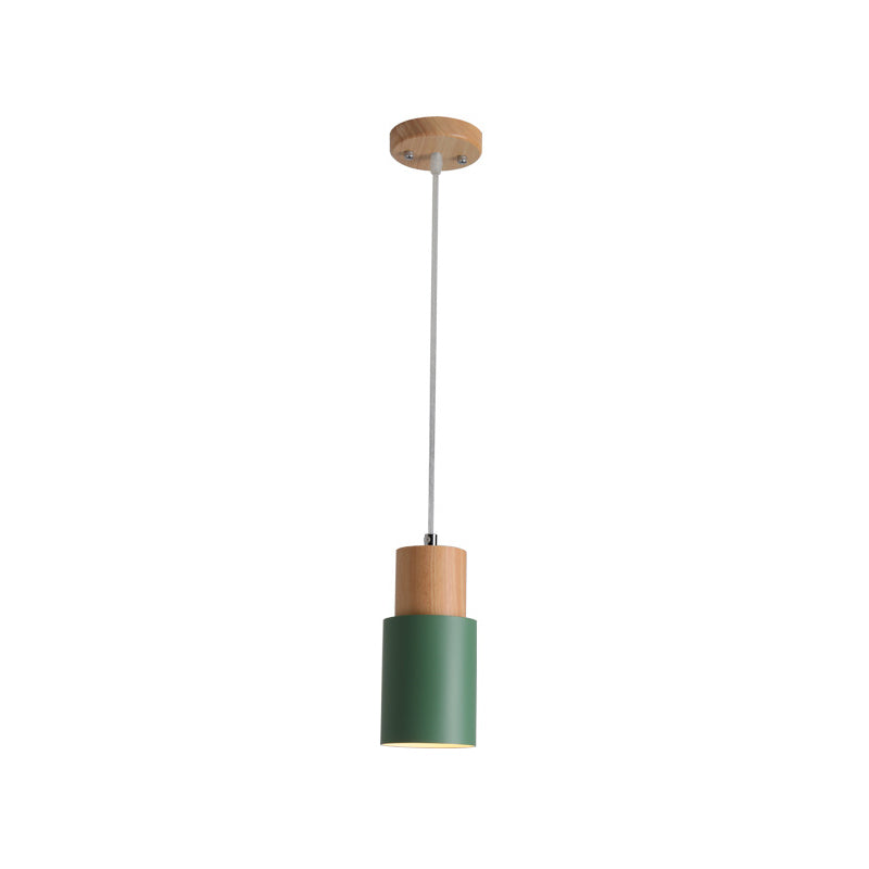 Marta - Metal Tubular Ceiling Pendant Minimalist 1-Light Suspension Lighting Fixture With Wood Top