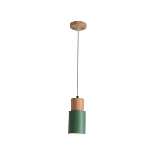 Marta - Metal Tubular Ceiling Pendant Minimalist 1-Light Suspension Lighting Fixture With Wood Top