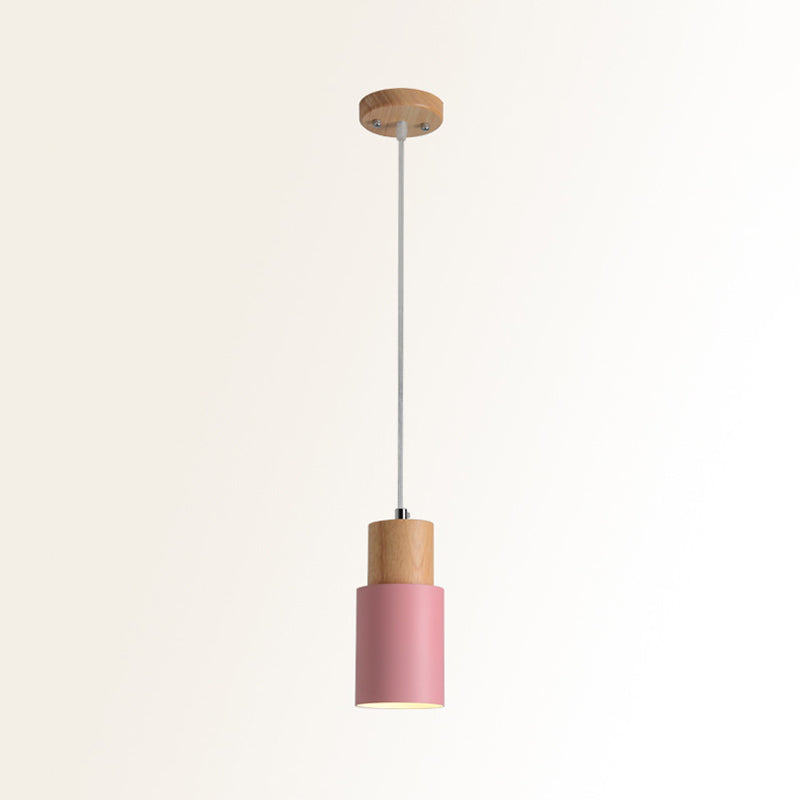 Marta - Metal Tubular Ceiling Pendant Minimalist 1-Light Suspension Lighting Fixture With Wood Top