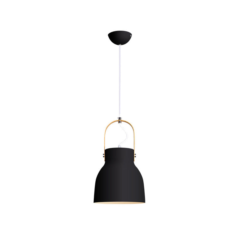 Minimalistic Metal Pendant Lamp With Handle - Barrel Dining Room Hanging Light Black / A