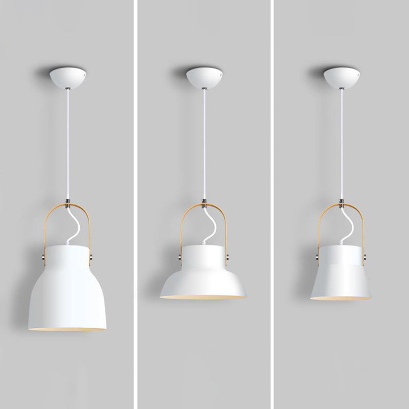 Minimalistic Metal Pendant Lamp With Handle - Barrel Dining Room Hanging Light White / A
