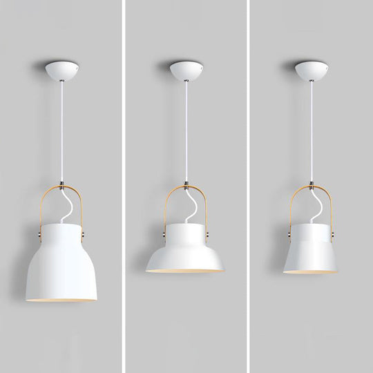 Minimalistic Metal Pendant Lamp With Handle - Barrel Dining Room Hanging Light White / A