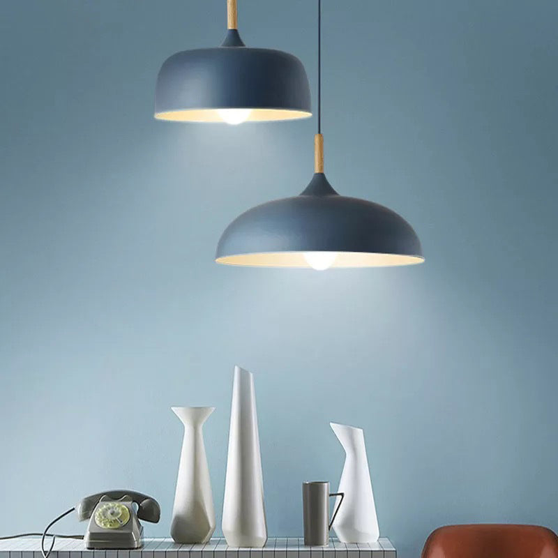 Contemporary Metal Pendant Light With Wood Cork - Geometry Dining Room Ceiling Lamp 1 Bulb