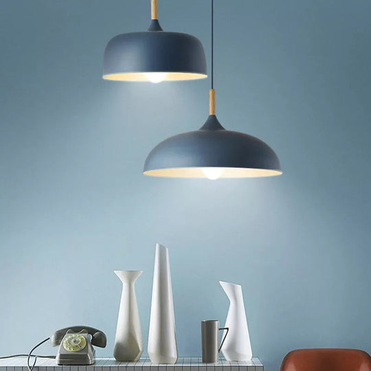 Contemporary Metal Pendant Light With Wood Cork - Geometry Dining Room Ceiling Lamp 1 Bulb