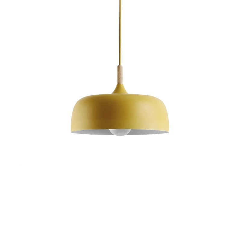 Contemporary Metal Pendant Light With Wood Cork - Geometry Dining Room Ceiling Lamp Kit Yellow /