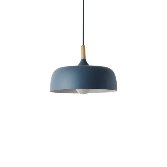 Contemporary Metal Pendant Light With Wood Cork - Geometry Dining Room Ceiling Lamp Kit Blue / Small