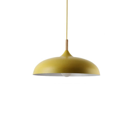 Contemporary Metal Pendant Light With Wood Cork - Geometry Dining Room Ceiling Lamp Kit Yellow /