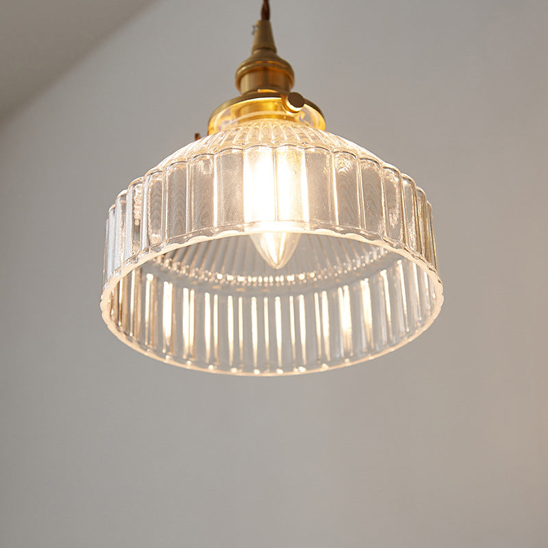 Rachele - Rustic Barn Shade Pendant Lamp 1-Light Clear Ribbed Glass Ceiling Suspension Light