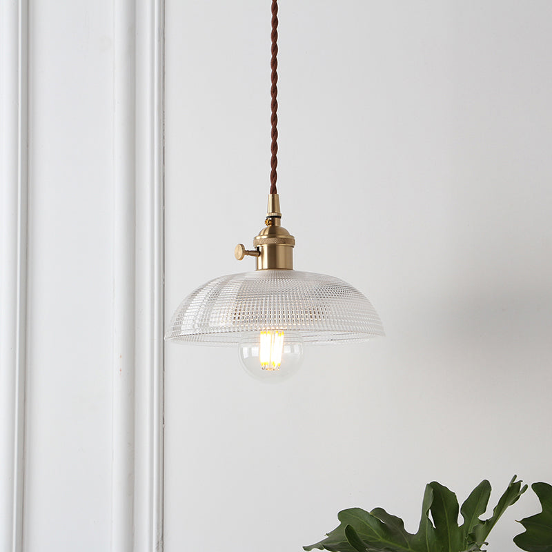 Geometry Clear Lattice Glass Pendant Hanging Lamp: Farmhouse Dining Room Lighting In Brass / B